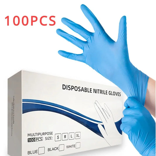 100PCS Disposable Blue Nitrile Gloves Latex