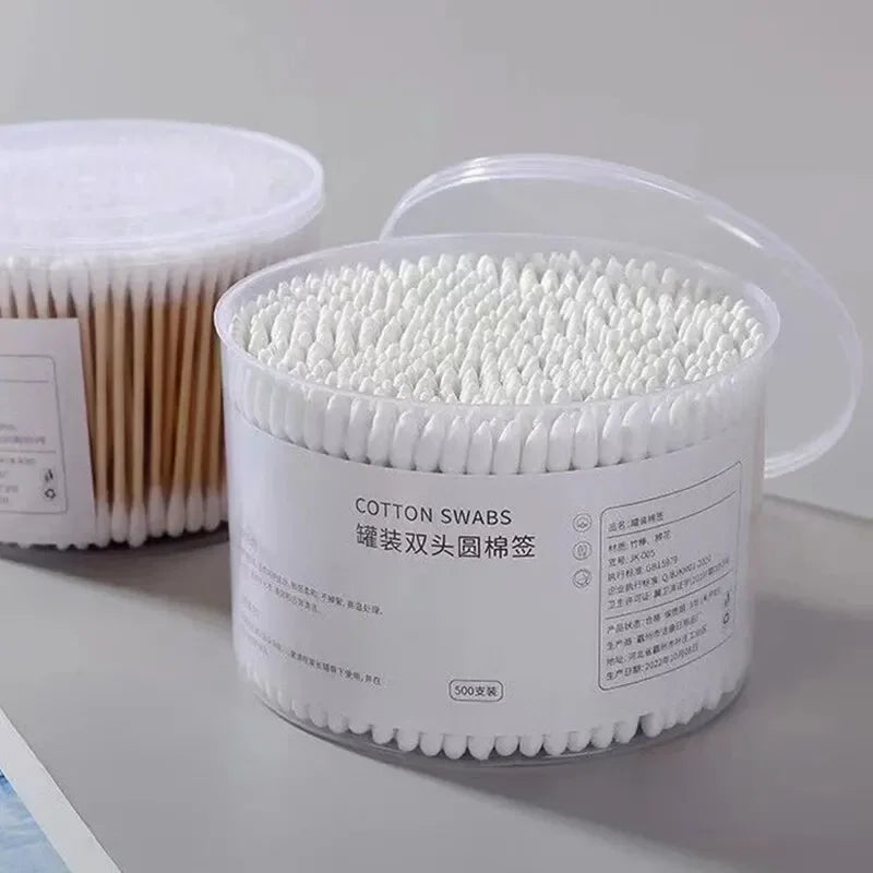 500PCS Disposable Cotton Swab Box With Double End Round Head For